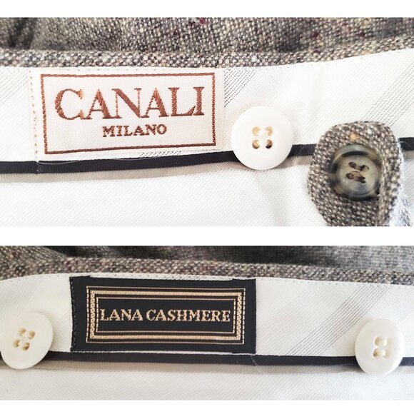 Canali Milano Mens Cashmere Wool  Flecked Pleated Pants Trousers Brown 56 NWOT - Picture 10 of 11